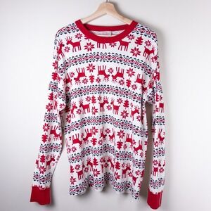 Hanna Andersson Pajama Top Adult XL White Red Reindeer Fair Isle Organic Cotton